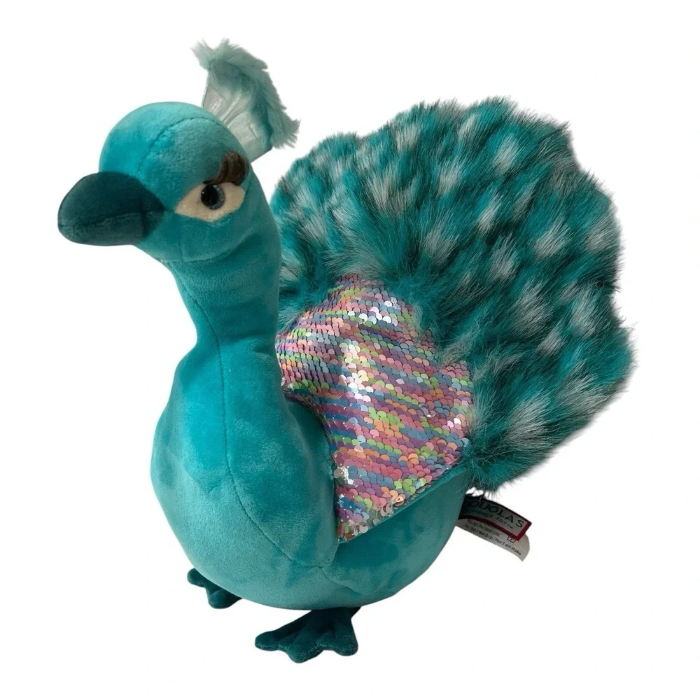 Douglas Cuddle Toys Peacock Plush Teal Sequin Stuffed Animal 12